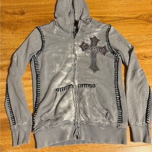 Sinful Affliction Y2K Cyber Goth Hoodie Angel Wings Alt Grunge Distress XL